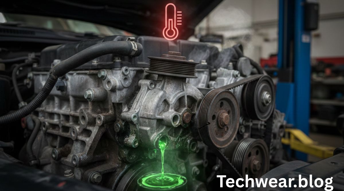 Coolant leaking near the front of the engine